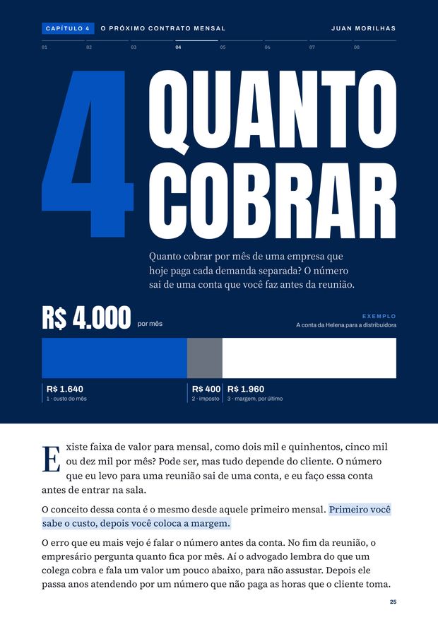 Página de abertura do capítulo Quanto cobrar, com a conta de um mês de mensal