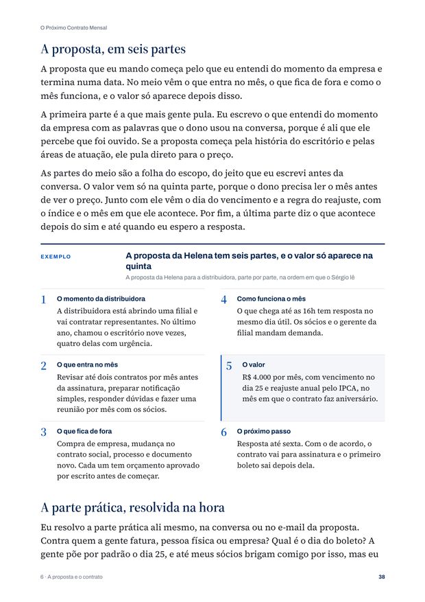 Página do e-book com a proposta em seis partes